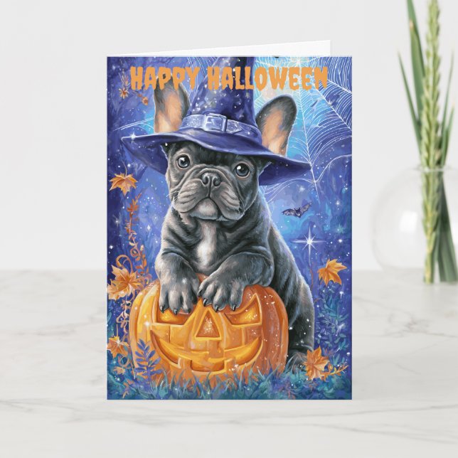 Halloween French Bulldog Dog Holiday Card (Front)