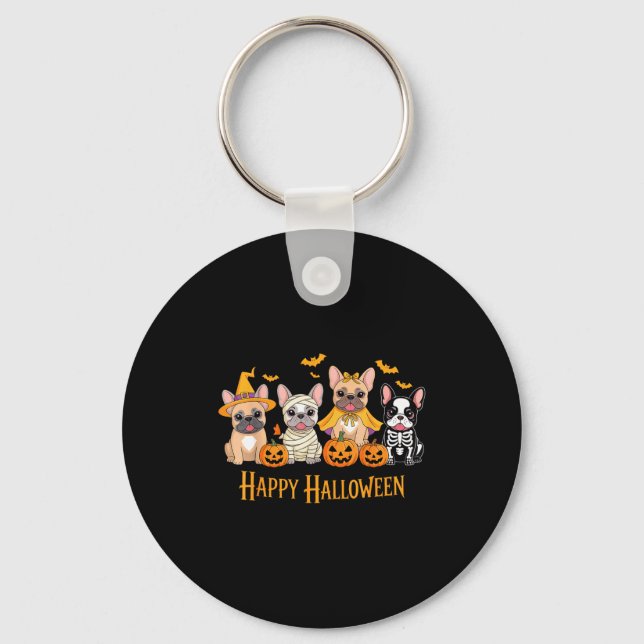 Halloween French Bulldog Dogs Pumpkin Funny  Key Ring (Front)