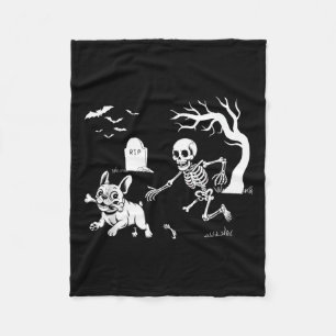 Halloween French Bulldog, Funny Skeleton Dog Hallo Fleece Blanket