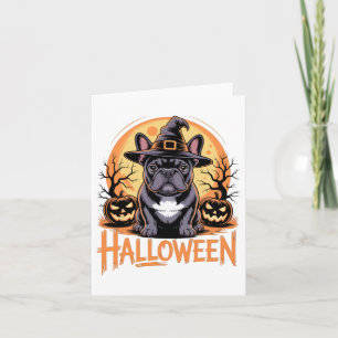 Halloween French Bulldog Outfit With Witch Hat And Card