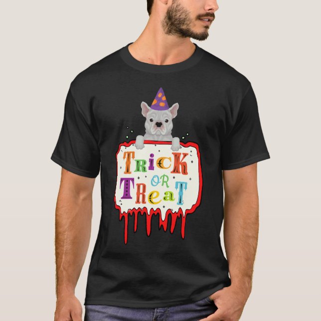 Halloween French Bulldog Trick Or Treat T-Shirt (Front)