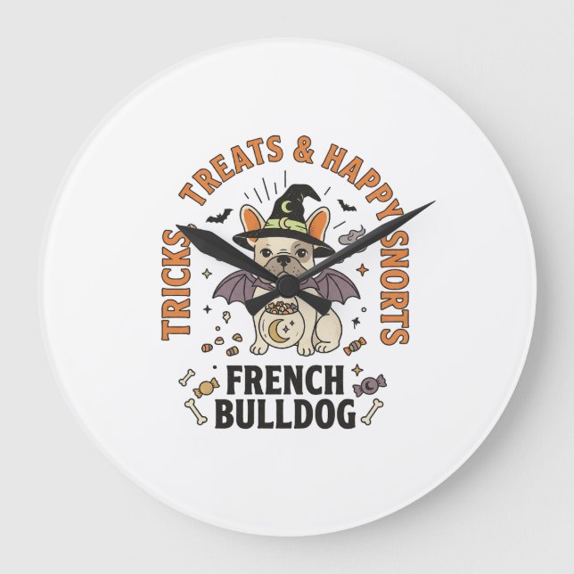 Halloween French Bulldog Trickster Large Clock (Front)