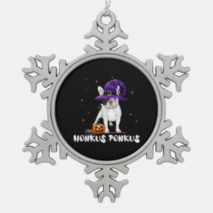 Halloween French Bulldog Witch Honkus Ponkus Snowflake Pewter Christmas Ornament