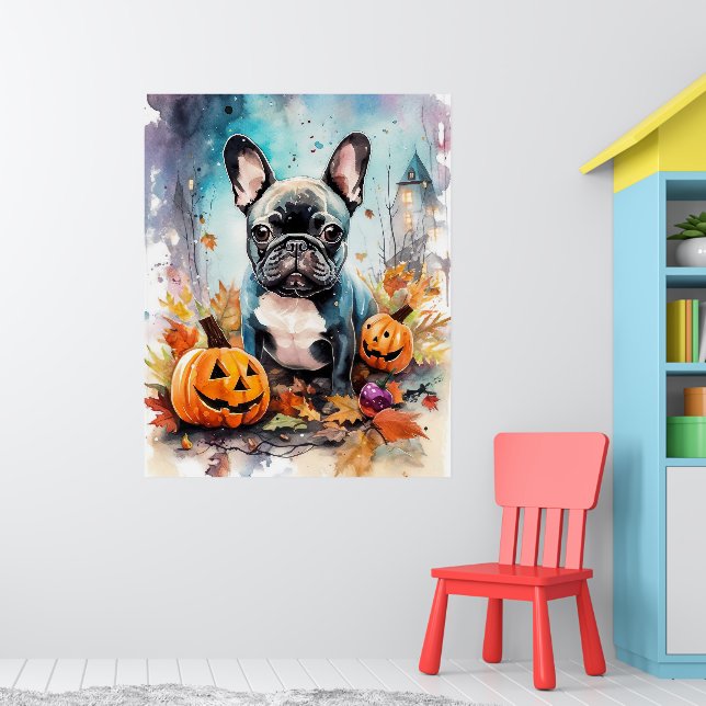 Halloween French Bulldog With Pumpkins Scary Poster (Nursery 1)