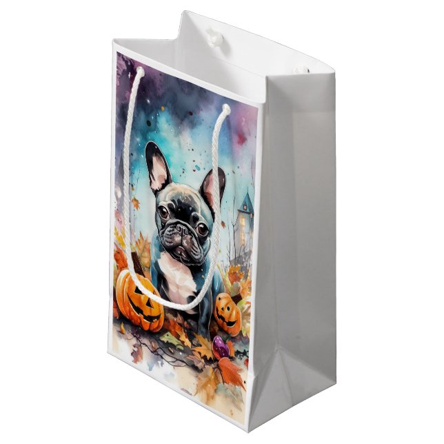 Halloween French Bulldog With Pumpkins Scary Small Gift Bag (Front Angled)