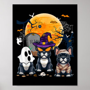 Halloween French Bulldogs Cosplay Witch Ghost Mumm Poster