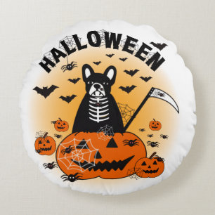 Halloween Frenchie Round Cushion