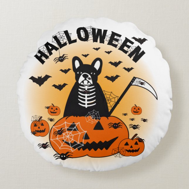 Halloween Frenchie Round Cushion (Front)
