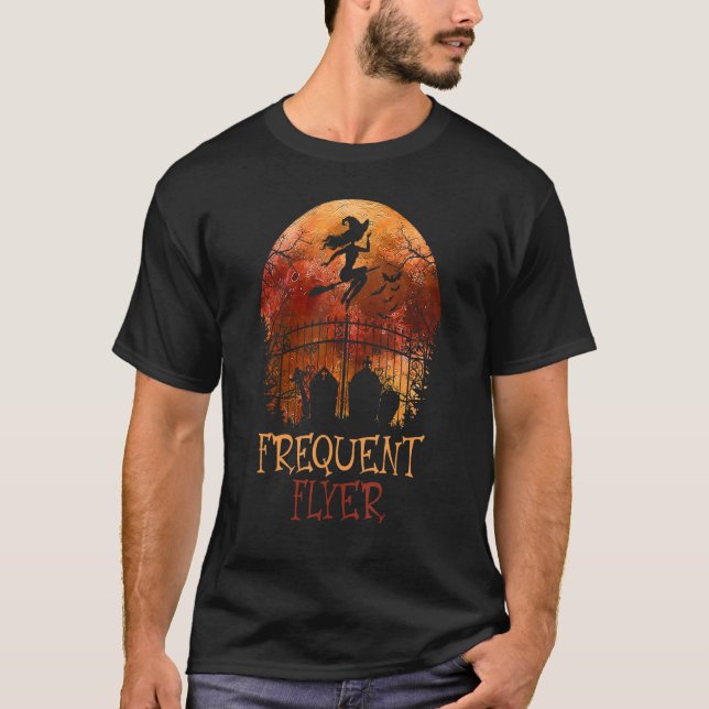 Halloween Frequent Flyer In The Cemetery Lazy Cost T-Shirt (Front)