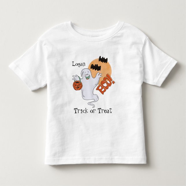 Halloween Friendly Ghost Personalised Toddler T-Shirt (Front)