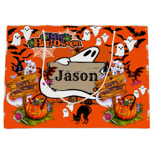 Halloween Friendly Ghosts Custom NAME Kids Large Gift Bag