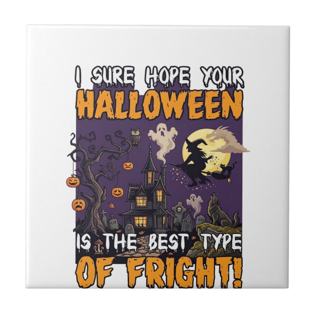 Halloween Fright Haunted House Witch Ghost_1 Ceramic Tile (Front)
