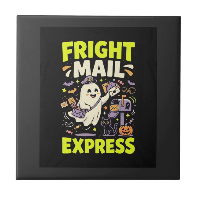 Halloween Fright Mail Express Ceramic Tile (Front)