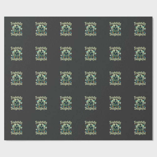 Halloween Frightfully Delightful Haunted House Vec Wrapping Paper (Flat)