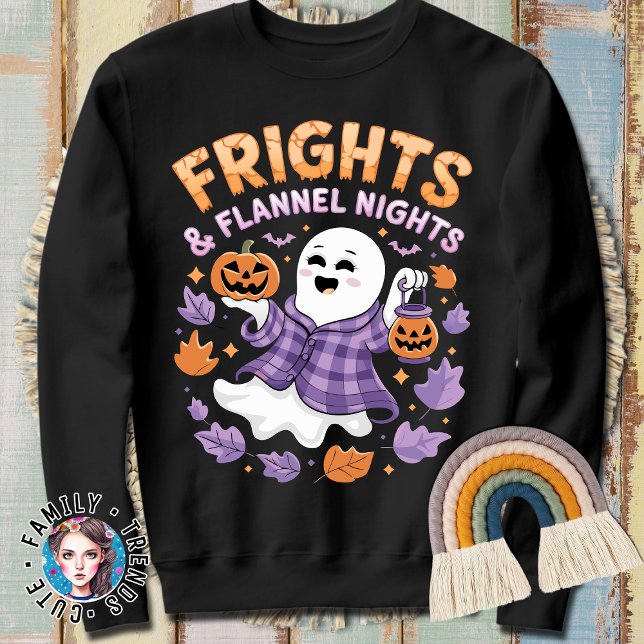 Halloween Frights and Flannel Nights Cute Ghost Sweatshirt (Creator Uploaded)