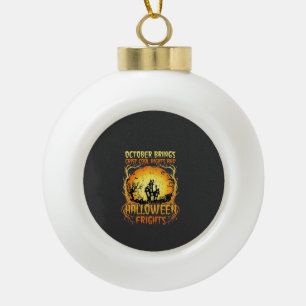 Halloween Frights Haunted House Full Moon Pumpkins Ceramic Ball Christmas Ornament