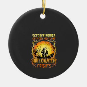 Halloween Frights Haunted House Full Moon Pumpkins Ceramic Ornament