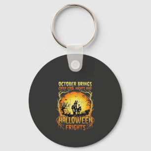 Halloween Frights Haunted House Full Moon Pumpkins Key Ring