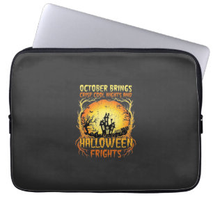 Halloween Frights Haunted House Full Moon Pumpkins Laptop Sleeve