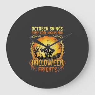 Halloween Frights Haunted House Full Moon Pumpkins Large Clock