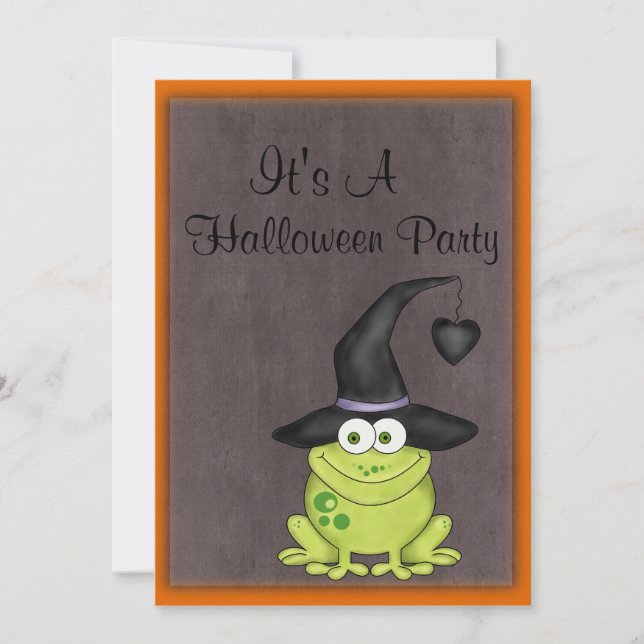 Halloween Frog in a Witches Hat Invitation (Front)