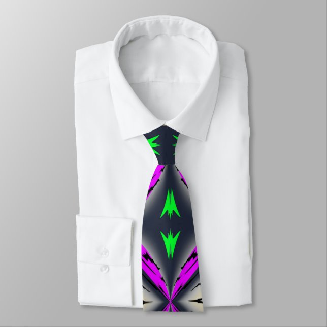 Halloween Full Moon Bats Green Purple Pattern Tie (Tied)
