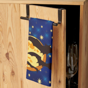 Halloween Full Moon Bats Night Sky Tea Towel