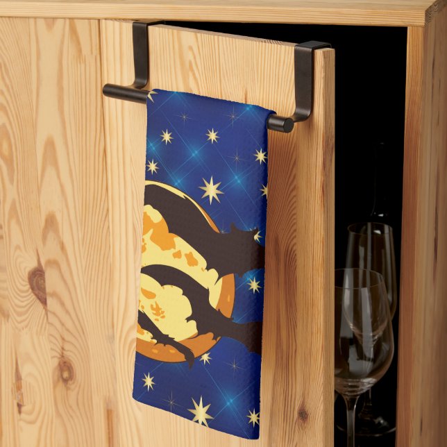 Halloween Full Moon Bats Night Sky Tea Towel (Thirds Fold)
