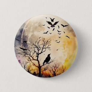 Halloween full moon bats raven scary night spooky 6 cm round badge
