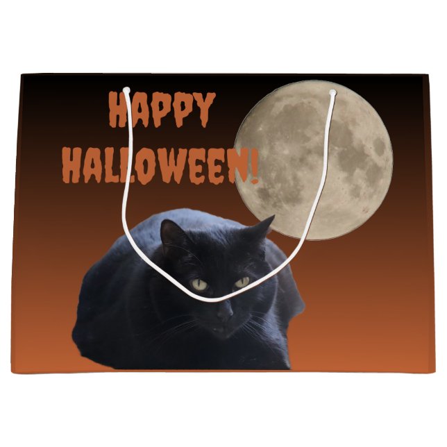 Halloween Full Moon Black Cat Large Gift Bag (Front)