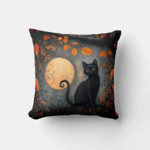 Halloween Full Moon Black Cat Ornate Autumn