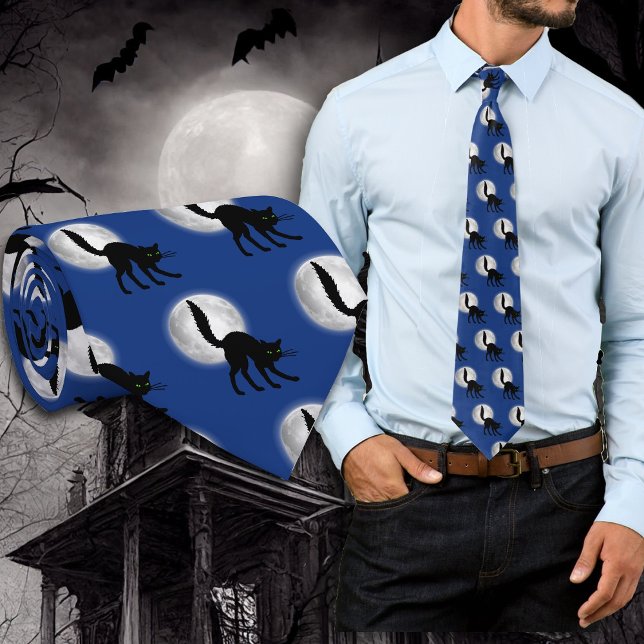 Halloween Full Moon Black Cats Pattern Tie (Creator Uploaded)