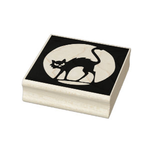 Halloween Full Moon Cat Rubber Art Stamp