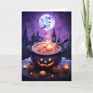 Halloween Full Moon Cauldron Illustration Card