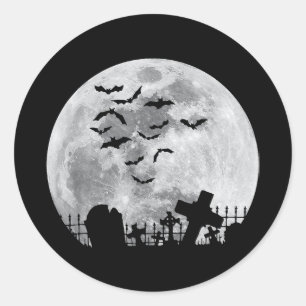 Halloween Full Moon Cemetery Graveyard Spooky Bats Classic Round Sticker
