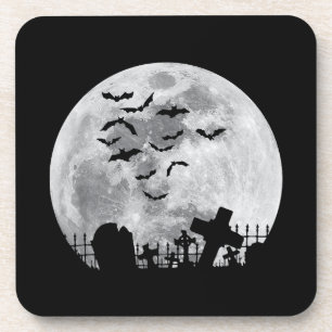 Halloween Full Moon Cemetery Graveyard Spooky Bats Coaster