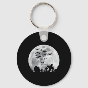 Halloween Full Moon Cemetery Graveyard Spooky Bats Key Ring