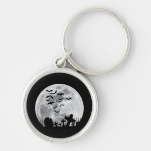 Halloween Full Moon Cemetery Graveyard Spooky Bats Key Ring