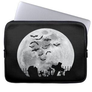 Halloween Full Moon Cemetery Graveyard Spooky Bats Laptop Sleeve