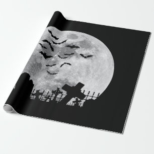 Halloween Full Moon Cemetery Graveyard Spooky Bats Wrapping Paper