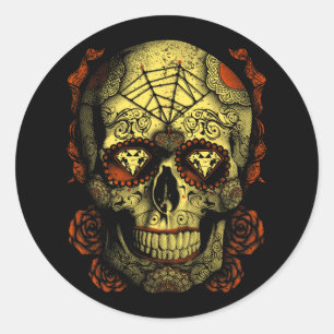 Halloween Full Moon Mojo Sugar Skull Classic Round Sticker