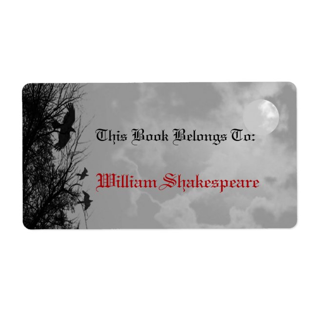 Halloween Full Moon Ravens Custom Bookplate Label (Front)