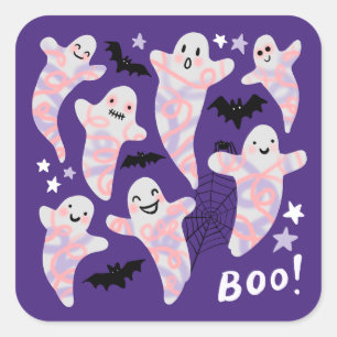 Halloween Fun Cute Boos bats purple Square Sticker