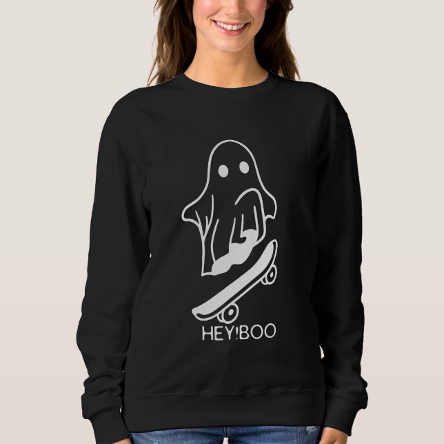 Halloween Fun Meets Skateboard Passion in Hey Boo  Sweatshirt (Front)