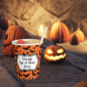 Halloween Fun Orange/ Black Flying Bats Paper Cups