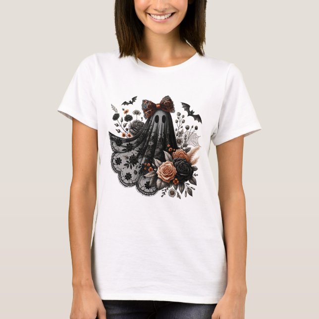 Halloween Fun T-Shirt - Lace Ghost - Blk2 - Fall (Front)