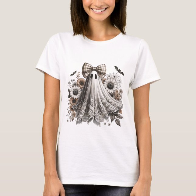 Halloween Fun T-Shirt - Lace Ghost - Wht2 - Fall (Front)