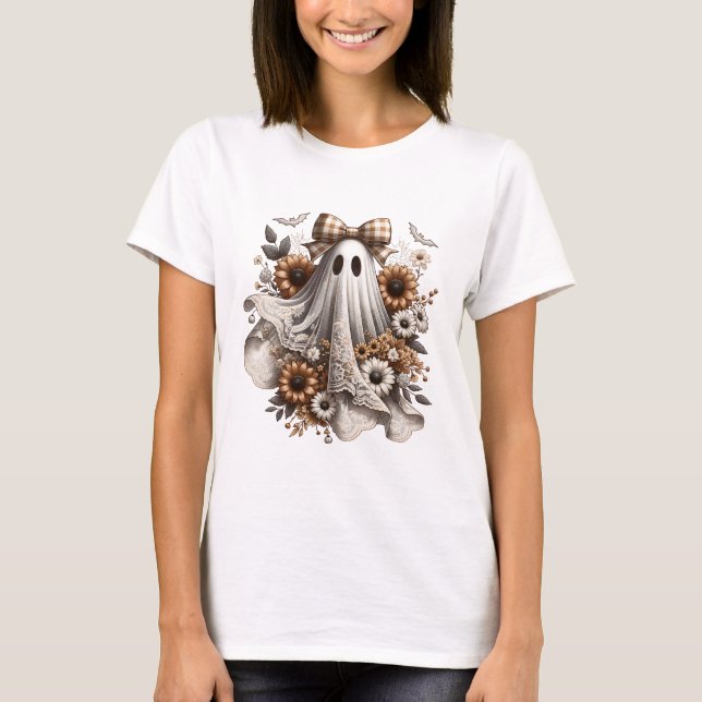 Halloween Fun T-Shirt - Lace Ghost - Wht3 - Fall (Front)
