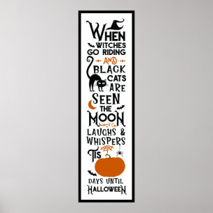 Halloween Fun   Witches Ride Black Cats Seen Door Poster