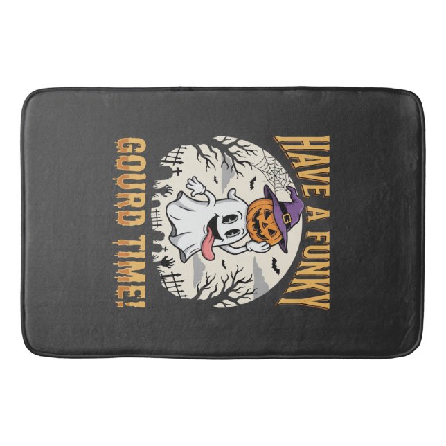 Halloween Funky Gourd Time Ghost Pumpkin Bath Mat (Front)